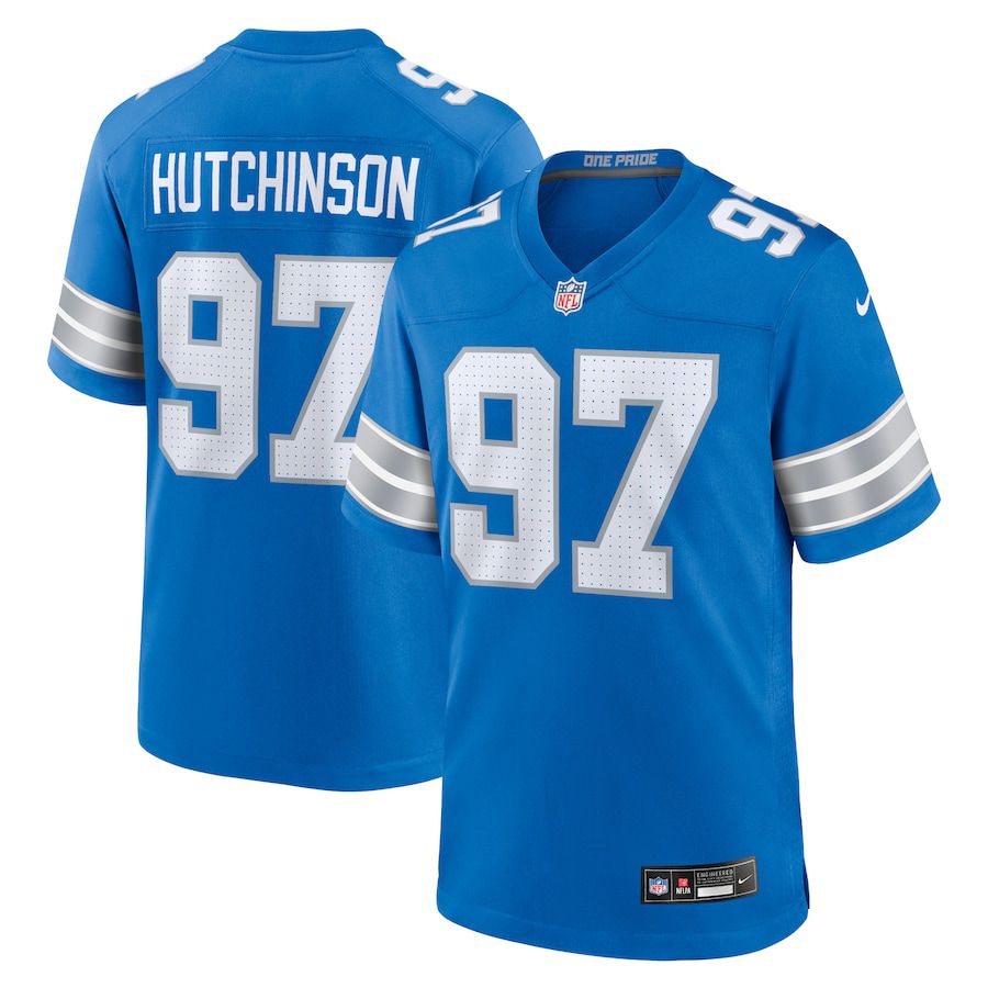 Men Detroit Lions 97 Aidan Hutchinson Nike Blue Game NFL Jersey
